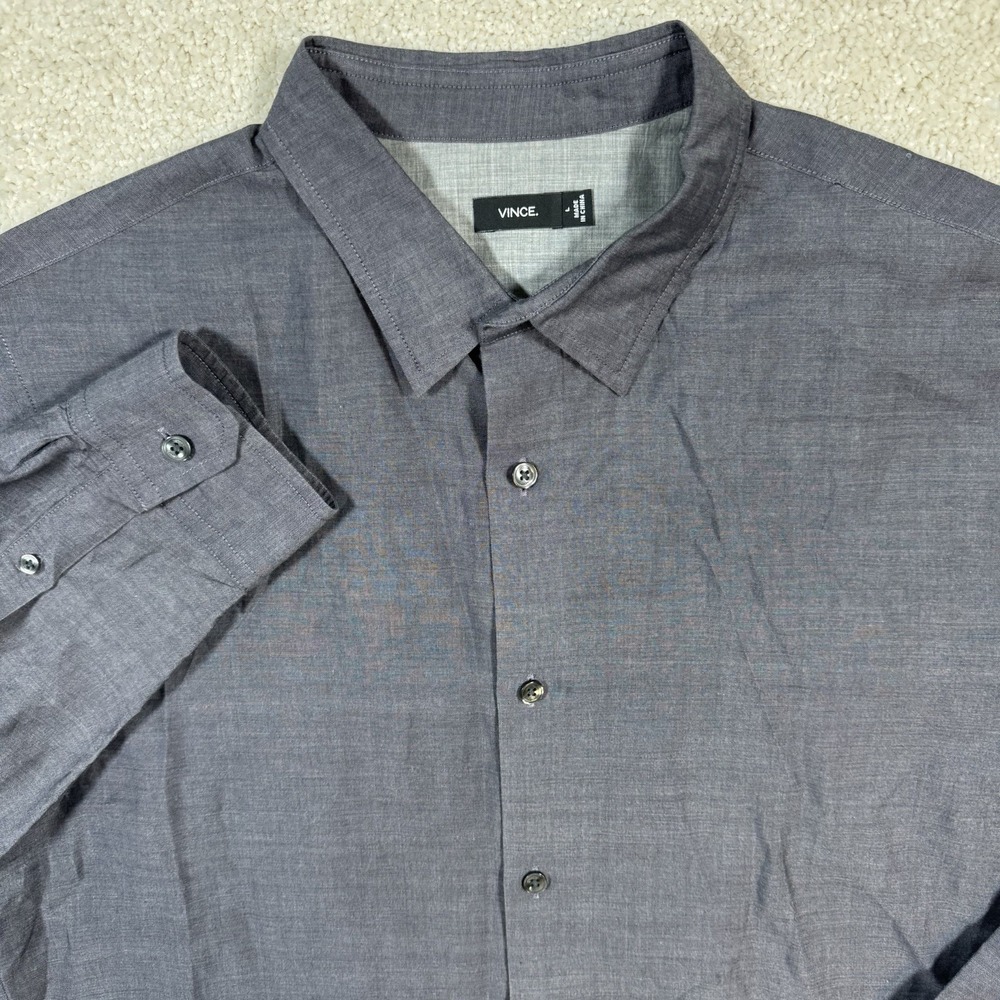 Vince‎ Men's Button Up Long Sleeve Shirt Gray Cotton Linen Blend Size Large